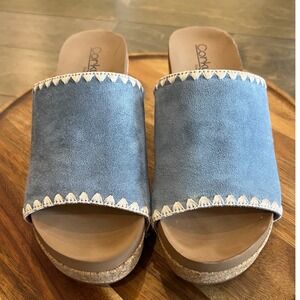 Corkys Stitch N Slide Blue Suede Cork Wedge Sandals‎ – Women's Size 7